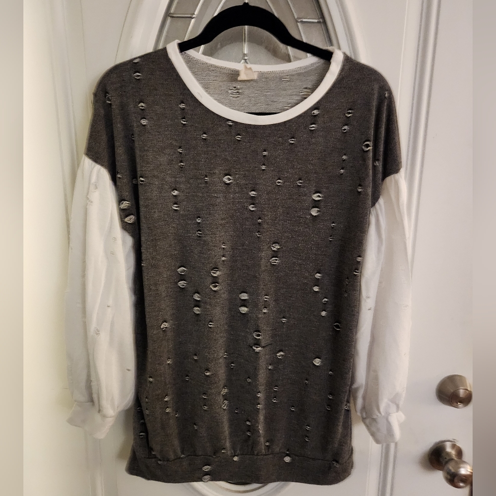 Color Contrast Destroyed Knit Top size small